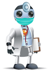 Fototapeta premium 3D illustration of a little robot doctor ready to examine covid-19 vaccine