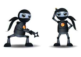 3d illustration of little robot double ninja extraordinary character