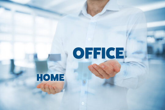 Manager compare home and office workplaces concept