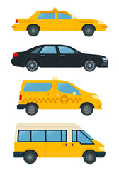 Collection transport for service taxi vector icons in flat design. Taxi service concept.