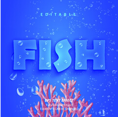 Fish Blue Beach Summer Text Effect Editable Premium Vector