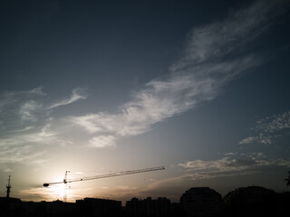 crane at sunset