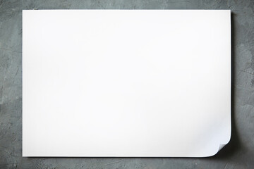 mock up of a sheet of white A4 paper with a bent corner and shadow on a concrete background