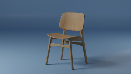 A wooden chair for the kitchen, hallway, on a bluebackground in the studio. Furniture store. 3D rendering