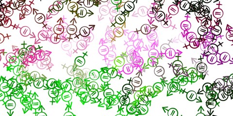 Light Pink, Green vector texture with women's rights symbols.