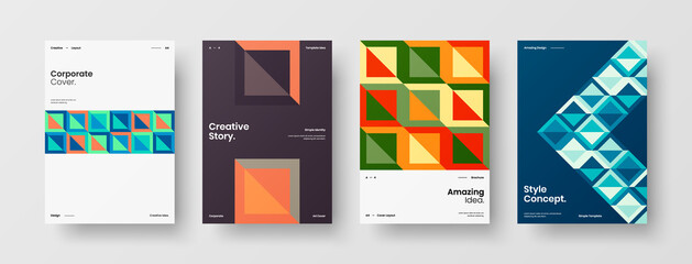 Company identity brochure template collection. Business presentation vector A4 vertical orientation front page mock up set. Corporate report cover abstract geometric illustration design layout bundle.