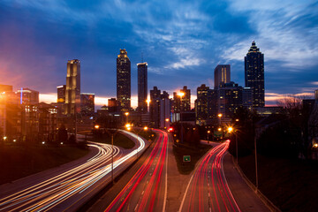 Fototapeta na wymiar Night Traffic & Atlanta Skyline