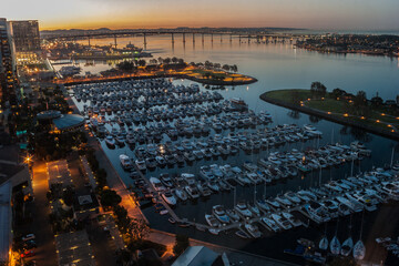 Marina and  Coronado Bay Bridge at Sunrise, San Diego,California,USA