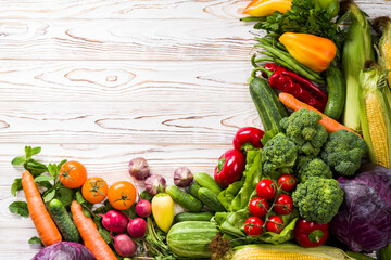 fresh vegetables from the garden, a crop of summer home vegetables from the market, place for text,