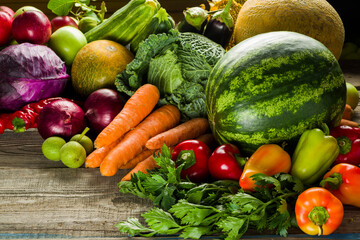 various august vegetables with bazaar, carrot watermelon and melon leaves celery cabbage