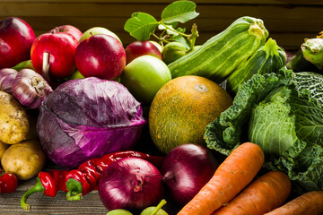 assortment of different bright vegetables, grown products agriculture.