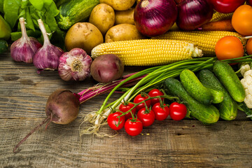 summer farm harvest of fresh vegetables on the table