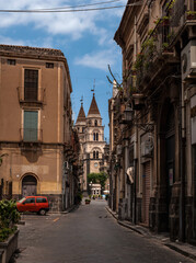 Naklejka na ściany i meble Old Street Leading to the Main Square of the Town, Acireale, Sicily, Italy