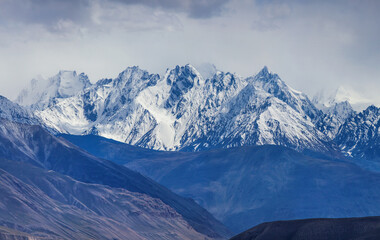 Snow-capped peaks of the Hindu-Kush Mountains. Wakhan Corridor, Tajikistan. Travels in Asia.