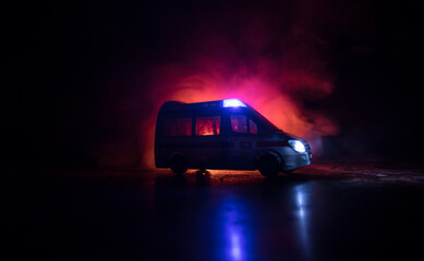 ambulance car on blured background. Ambulance auto paramedic emergency.