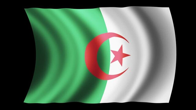 Algeria flag waving in slow motion 3D rendering with alpha.