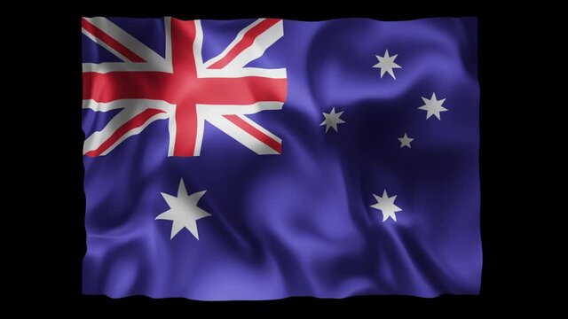 Australia flag waving in slow motion 3D rendering with alpha.