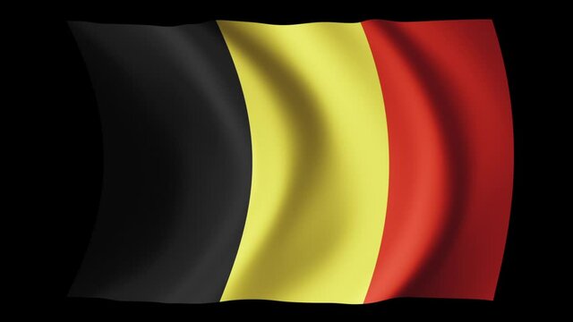 Belgium flag waving in slow motion 3D rendering with alpha.