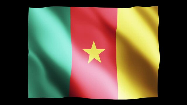 Cameroon flag waving in slow motion 3D rendering with alpha.