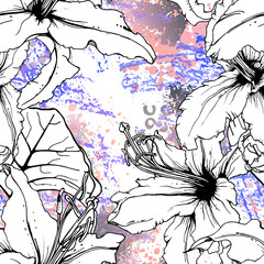 Floral Black White Pattern. Modern Watercolor