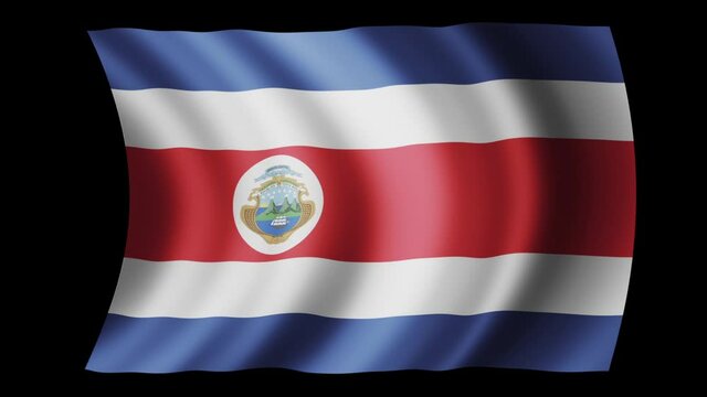 Costa Rica flag waving in slow motion 3D rendering with alpha.