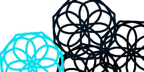 Light BLUE vector doodle template with flowers.