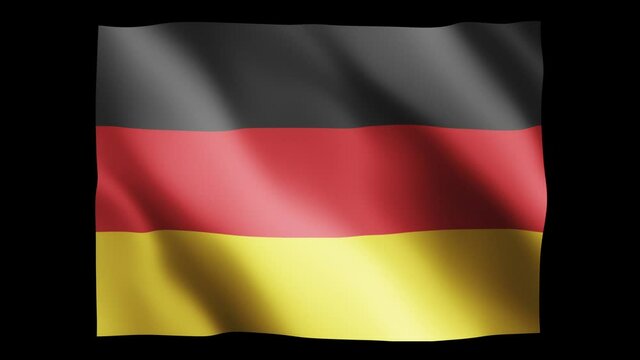 Germany flag waving in slow motion 3D rendering with alpha.