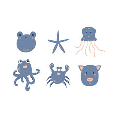 cute cartoon animal collection frog starfish octopus crab pig blue pink
