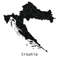 Black and white detailed Croatia map with regions outlined vector