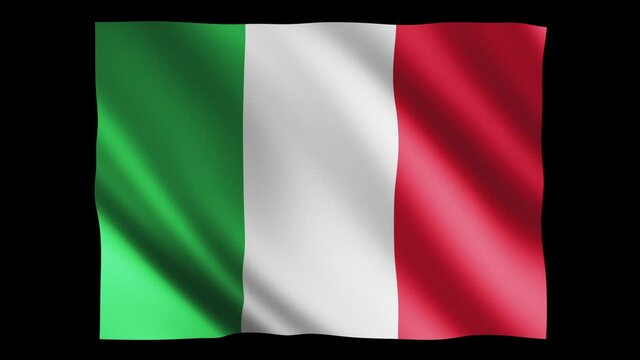 Italy flag waving in slow motion 3D rendering with alpha.