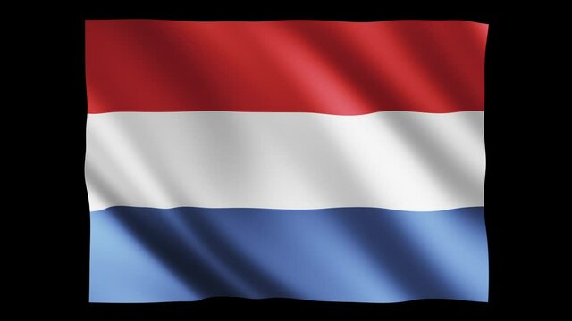 Netherlands flag waving in slow motion 3D rendering with alpha.