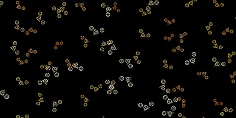 Dark Orange vector background with occult symbols.