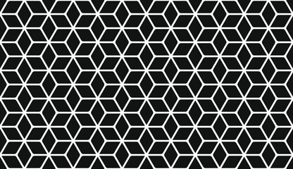 Seamless inverse black and white vintage rounded geometric hexagonal stars isometric pattern vector - obrazy, fototapety, plakaty