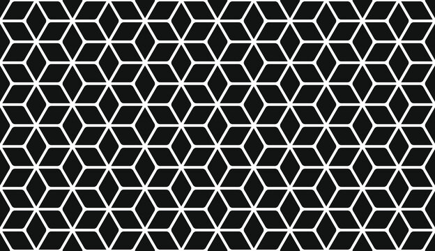Seamless inverse black and white vintage rounded geometric hexagonal stars isometric pattern vector