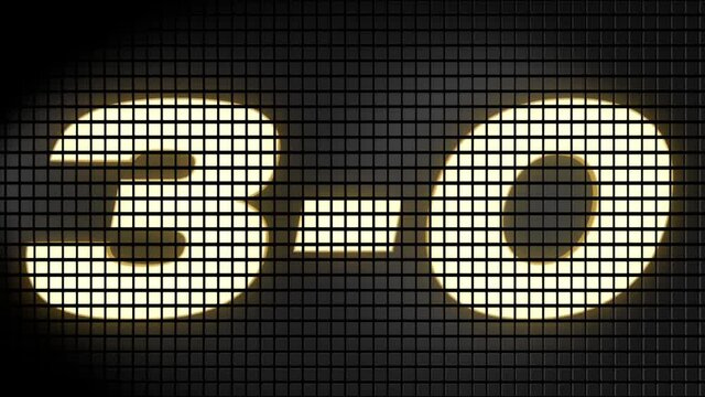 Digital scoreboard with 3 - 0 score text footage.