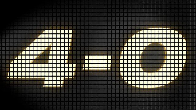 Digital scoreboard with 4 - 0 score text footage.