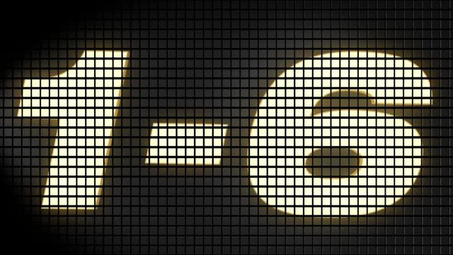 Digital scoreboard with 1 � 6 score text footage.