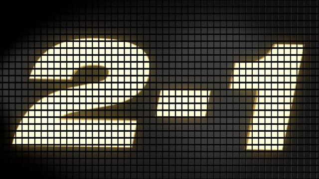Digital scoreboard with 2 � 1 score text footage.