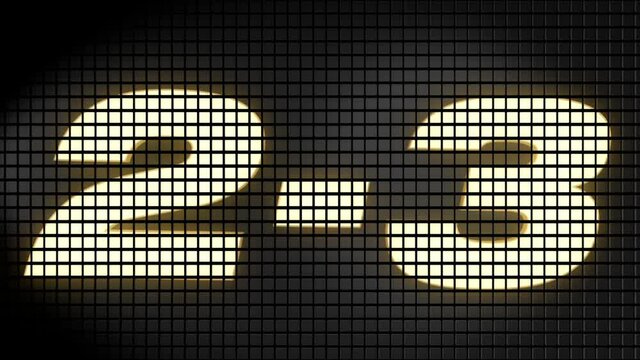 Digital scoreboard with 2 � 3 score text footage.