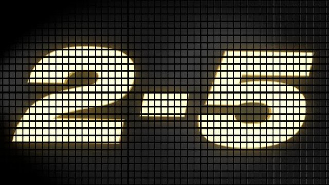 Digital scoreboard with 2 � 5 score text footage.