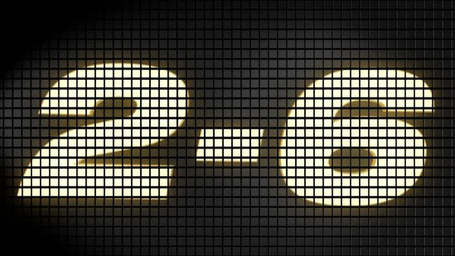 Digital scoreboard with 2 � 6 score text footage.
