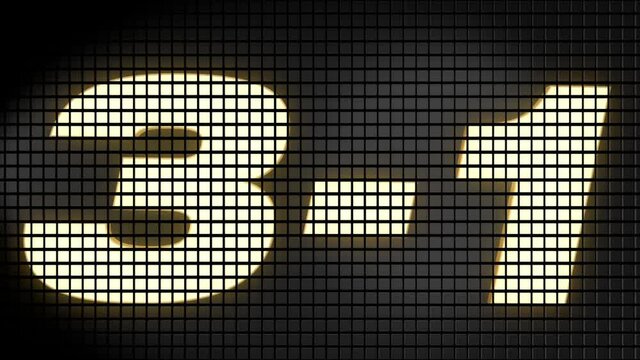 Digital scoreboard with 3 � 1 score text footage.