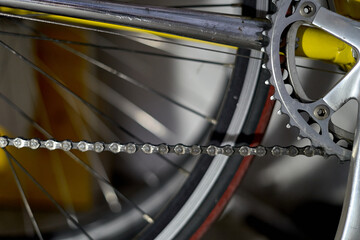 chainring and yellow bicycle chain