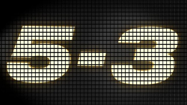 Digital scoreboard with 5 � 3 score text footage.