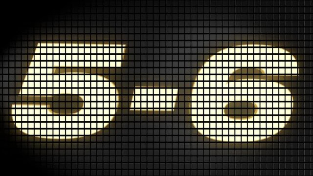 Digital scoreboard with 5 � 6 score text footage.