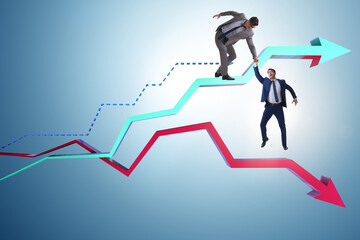 Businessman saving competitor during the crisis