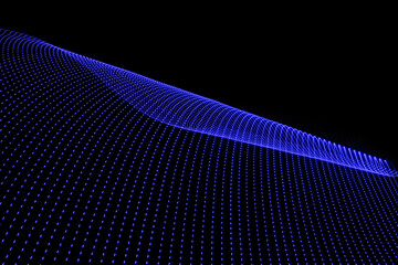 3D illustration or 3D render. Abstract patterns on black background. Blue lines forming three-dimensional structures.