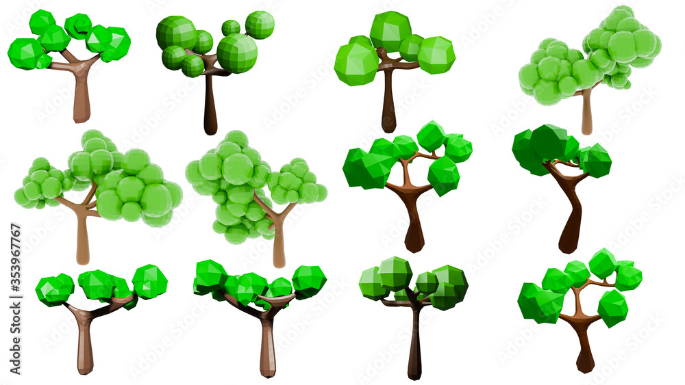 Poster collection low polygon tree
