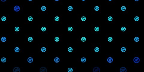 Dark BLUE vector background with covid-19 symbols.
