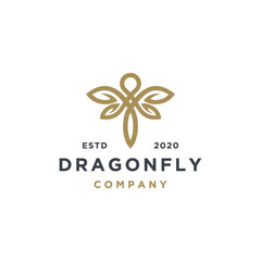 Fototapeta na wymiar Elegant dragonfly with leaf logo design